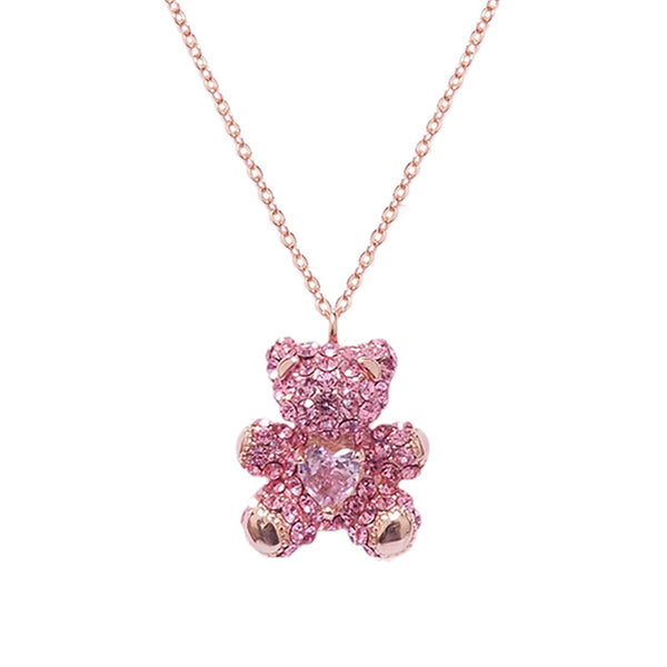 Pink Crystal Bear Necklace