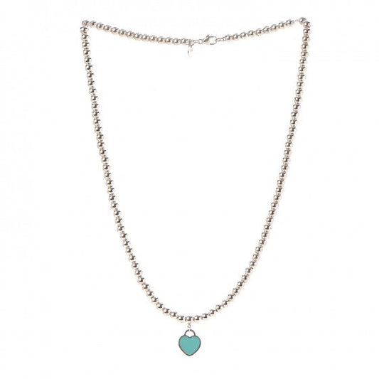 Tiff Heart Tag Bead Necklace