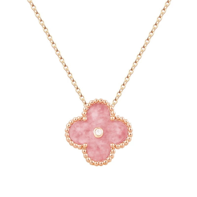 Pink Clover Necklace, Earring & Bracelet Set