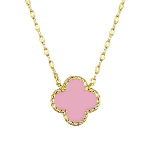 Four Pink Leaf Clover Necklace