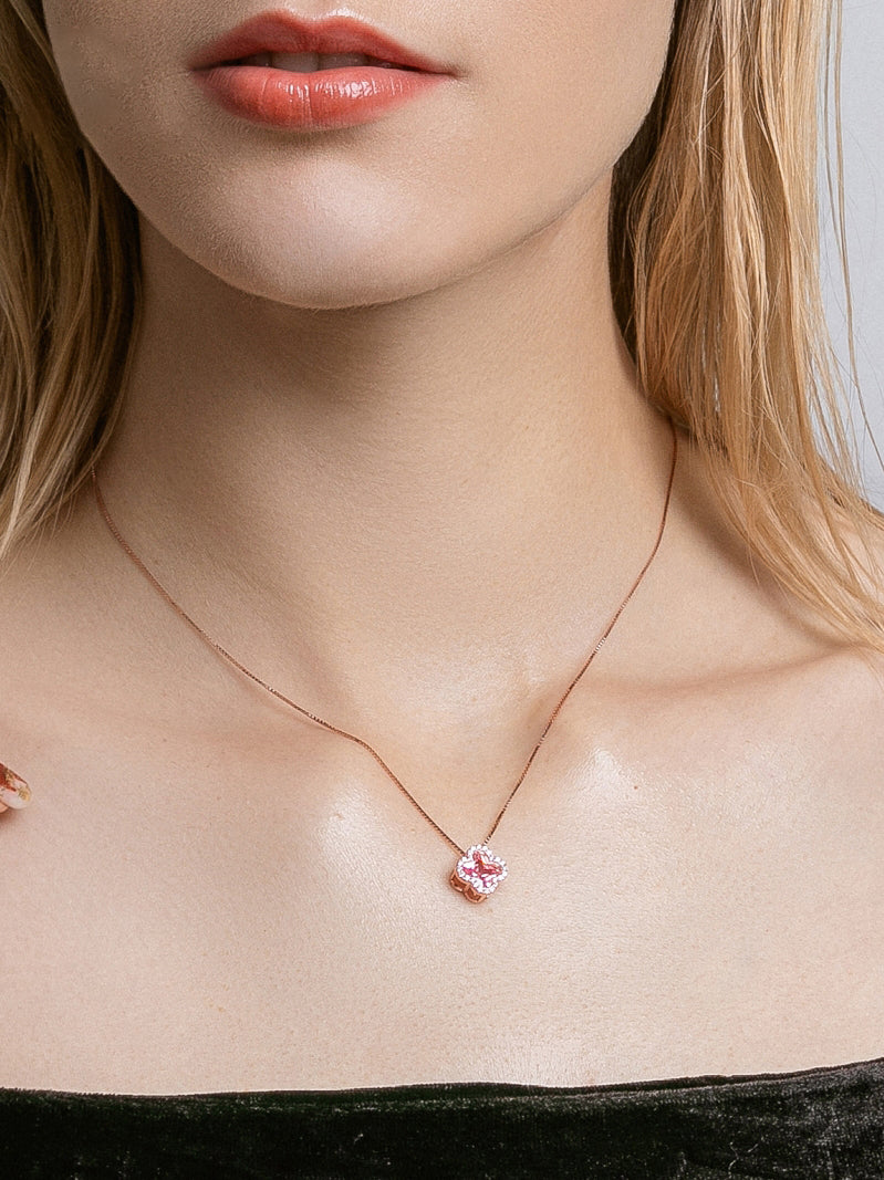 Pink Crystal Clover Necklace