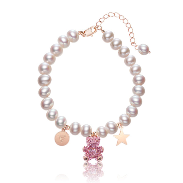 Pink Crystal Bear Pearl Bracelet