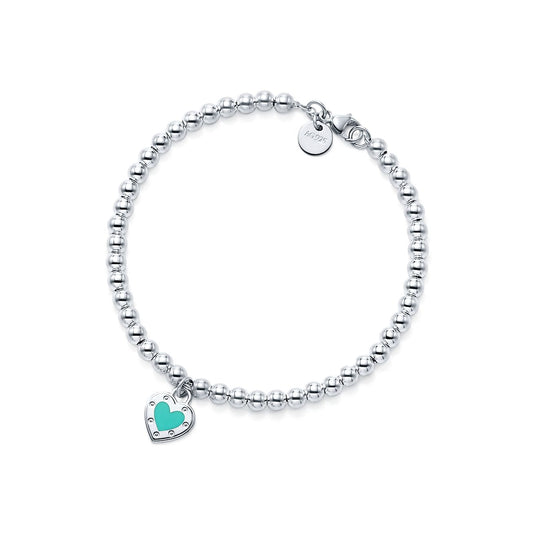 Tiff Love Blue Heart Tag Bead Bracelet