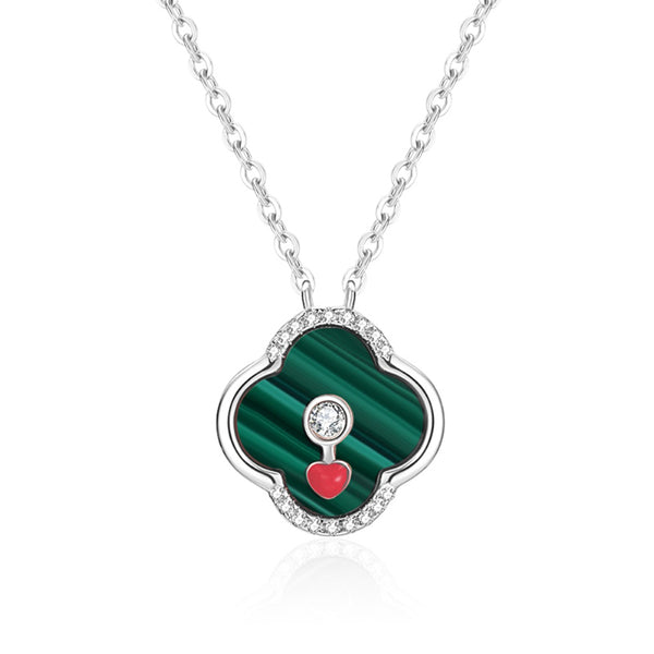 Malachite Heart Clover Necklace