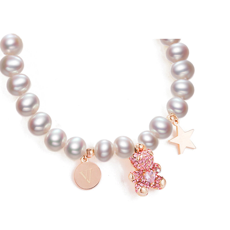 Pink Crystal Bear Pearl Bracelet