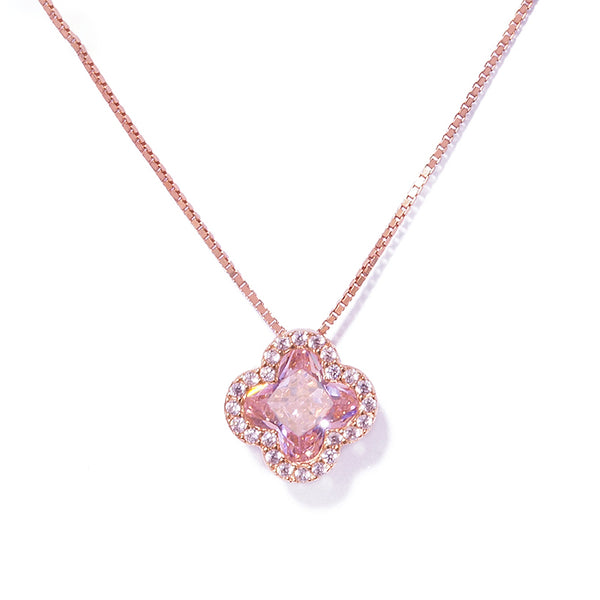 Pink Crystal Clover Necklace