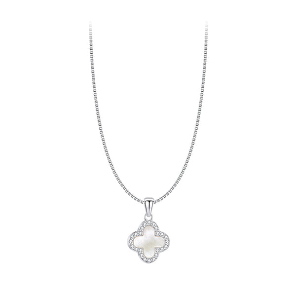 White Gold Pearl Clover Necklace