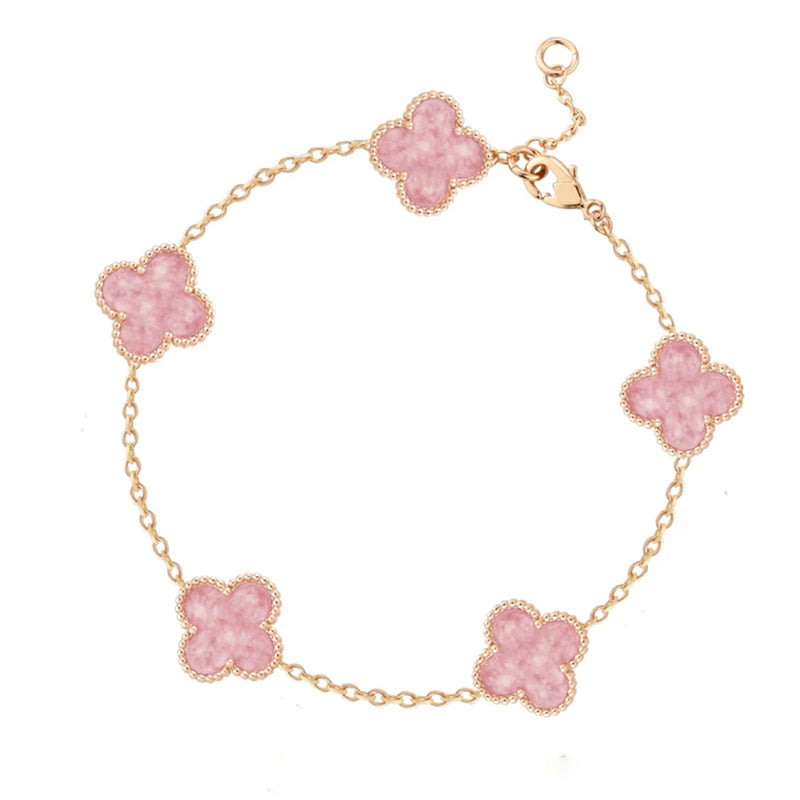 Pink Clover Necklace, Earring & Bracelet Set