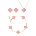 Pink Clover Necklace, Earring & Bracelet Set