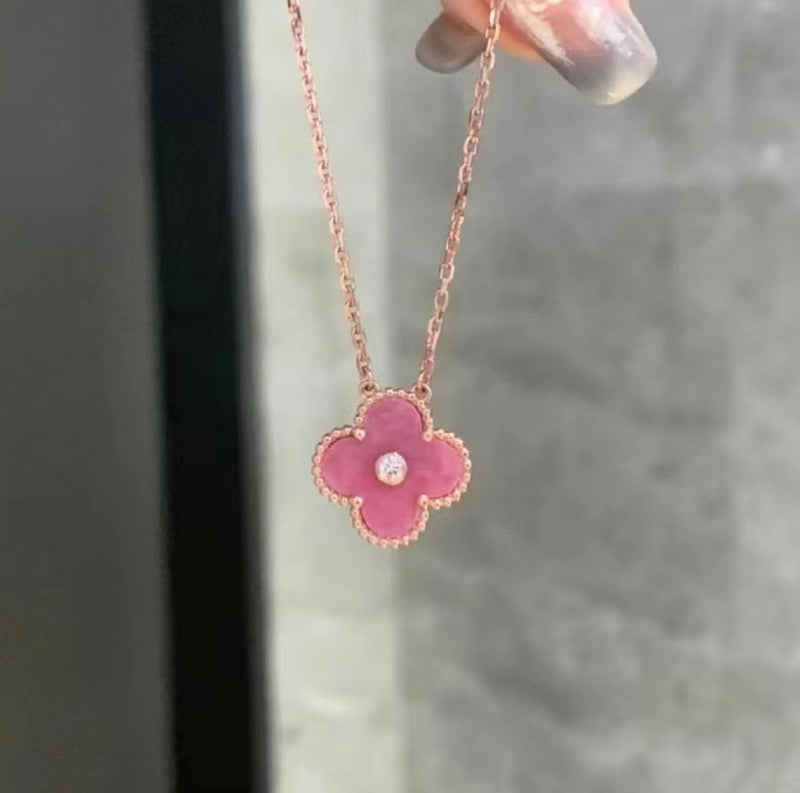 Pink Clover Necklace, Earring & Bracelet Set