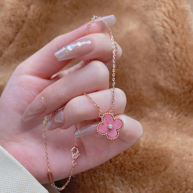 Pink Clover Necklace, Earring & Bracelet Set