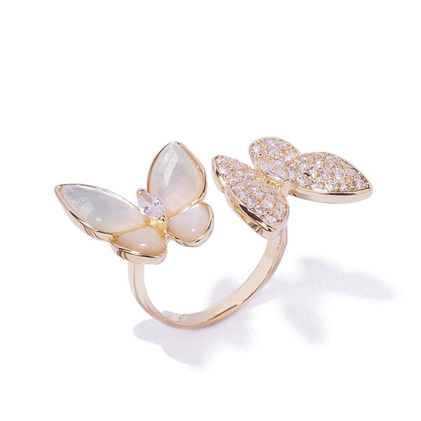 18K Gold White Fritillary Butterfly Adjustable Ring