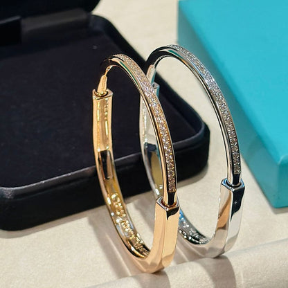 Tiffany Lock Bangle Half Pave Diamonds Bracelet