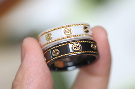 GG Interlocking G Icon Black Corundum Ring