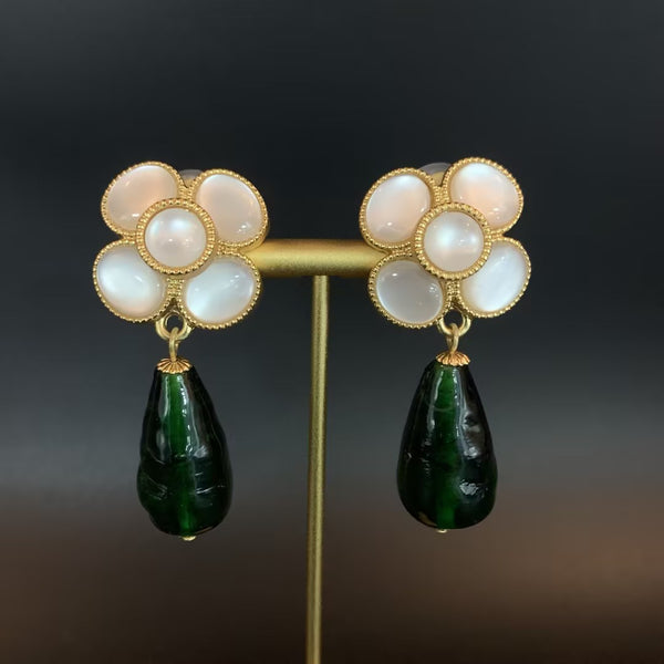 18K Camellia Pearl Tassel Earrings