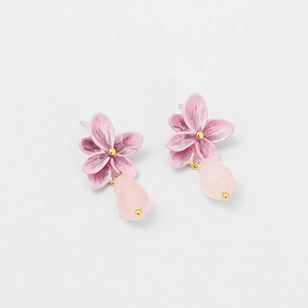 18K Pink Flower Earrings