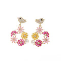 18K Birds & Flowers Pearl Earrings