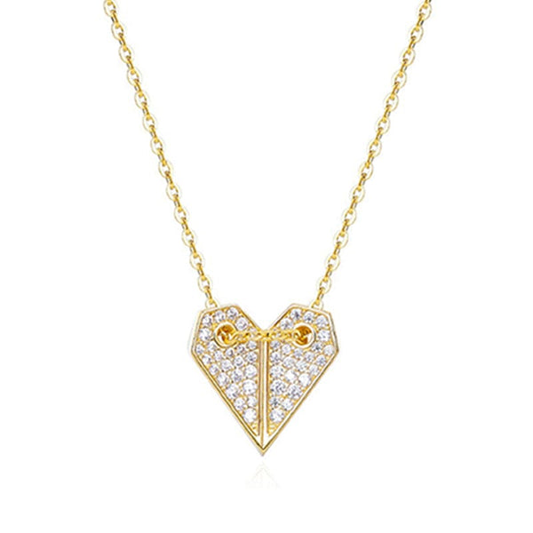 18K Gold Love Paper Airplane Shape Zircon Necklaces