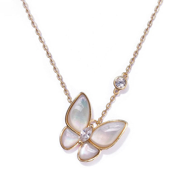 18K Gold White Fritillary Butterfly Necklaces