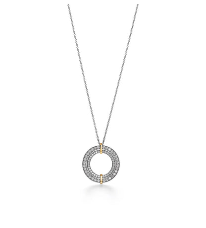 Tiff Edge Circle Diamond Pendant Necklace