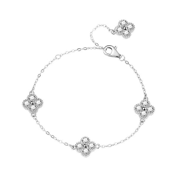 Four Leaf Clover Four Diamond Motifs Bracelet