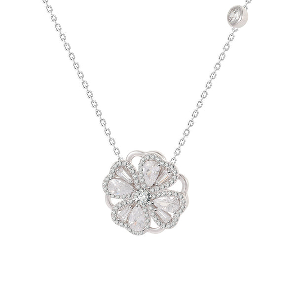 Four Leaf Motif Clover Rotating Necklace