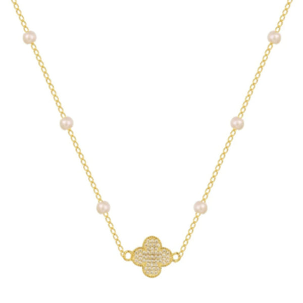 Four Leaf Motif Diamond Clover Necklace