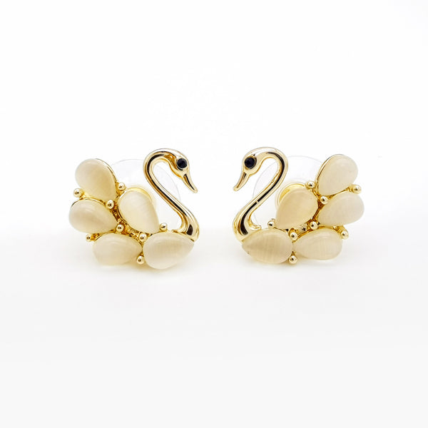 18K Swan Cat's Eye Pendant Earrings