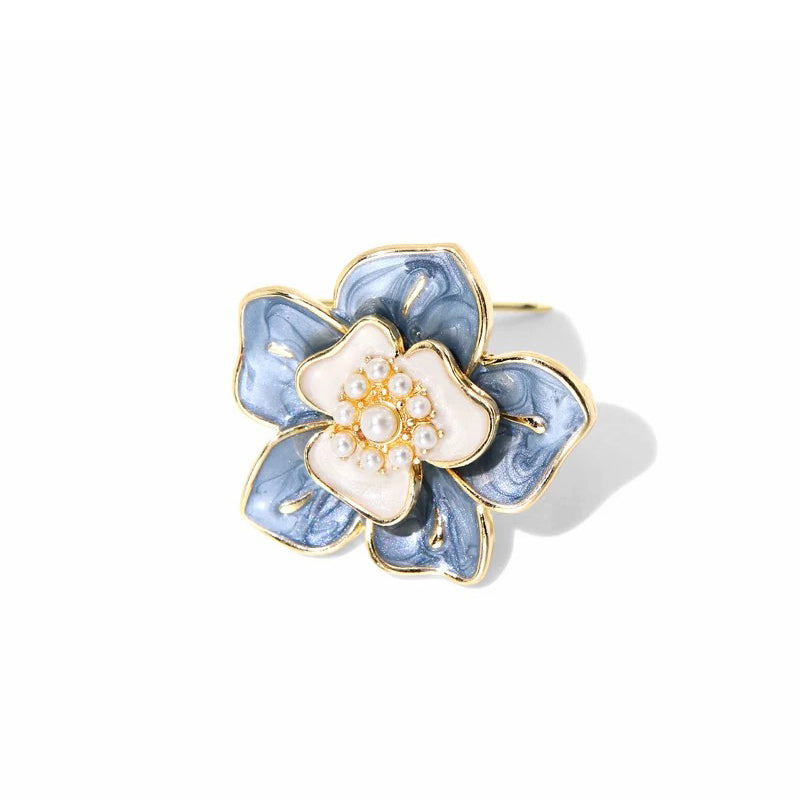 Sky Blue Flower Gold Brooch