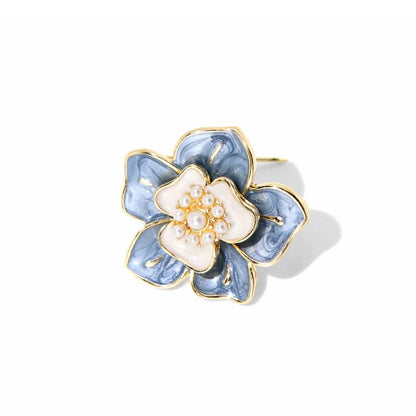 Sky Blue Flower Gold Brooch