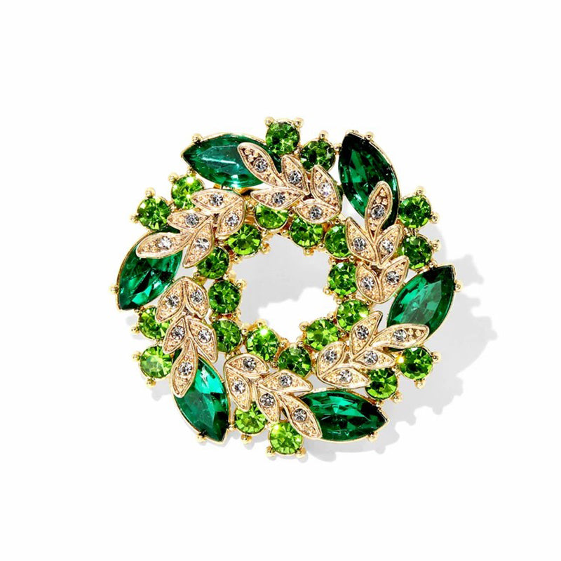 Green Crystal Flower Gold Brooch