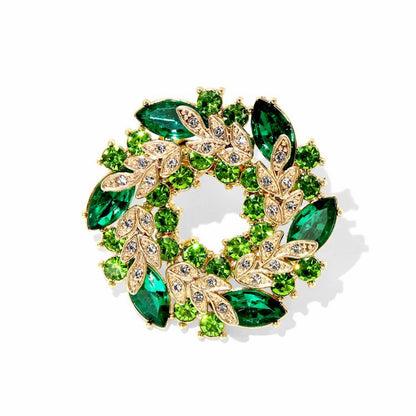 Green Crystal Flower Gold Brooch