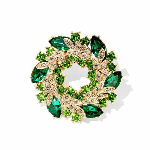 Green Crystal Flower Gold Brooch