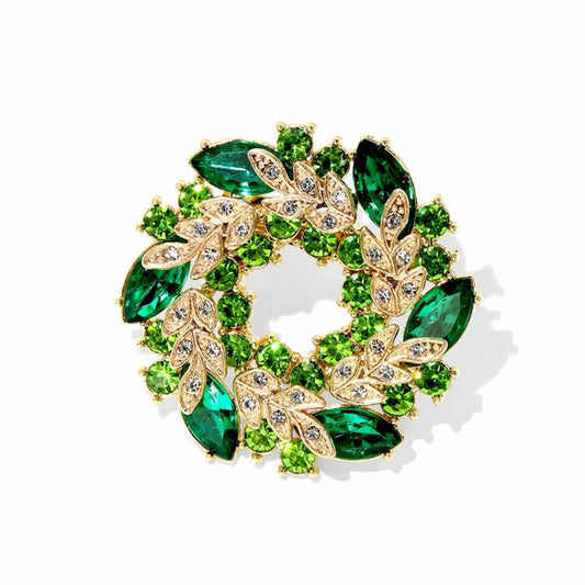Green Crystal Flower Gold Brooch
