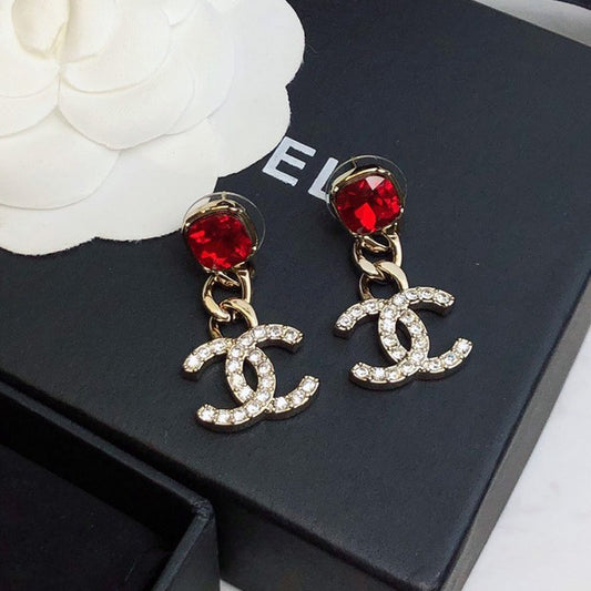 CC Red Crystal Drop Earrings