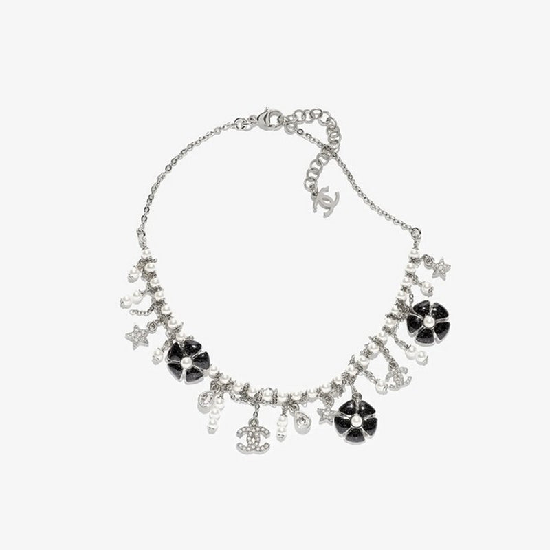 CC 26C Black Enamel Camellia Necklace