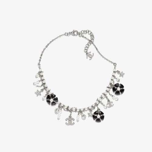 CC 26C Black Enamel Camellia Necklace