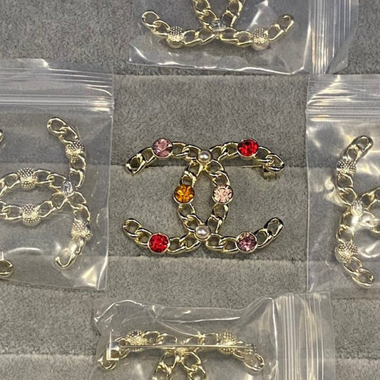 CC Color Crystal Gold Brooch