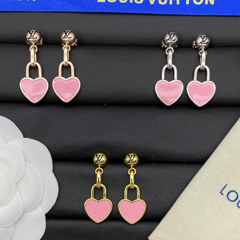 Louis Pink Heart Gold Earrings