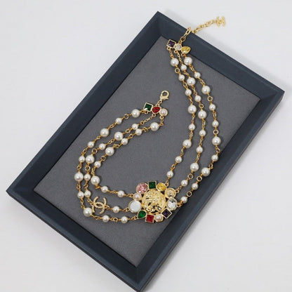 CC Color Crystal Pearls Choker Necklace