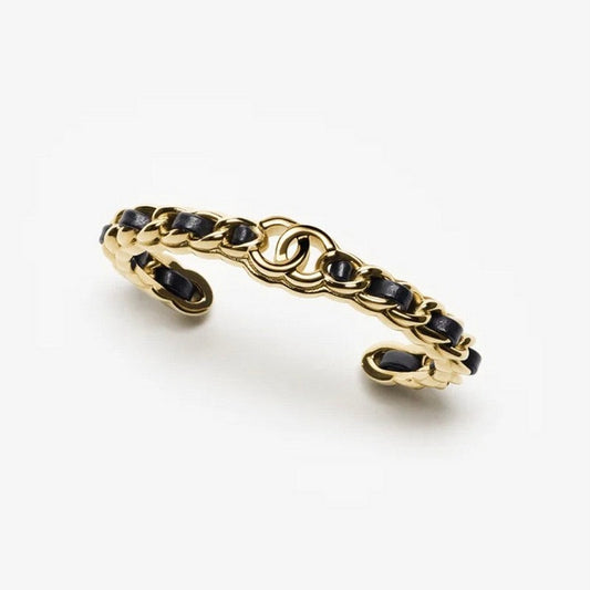 CC Black Leather Cuff Bracelet