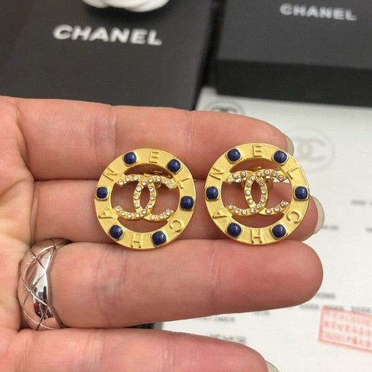 CC Black Bead Gold Earrings