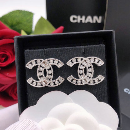 CC Hollow Diamond White Gold Earrings
