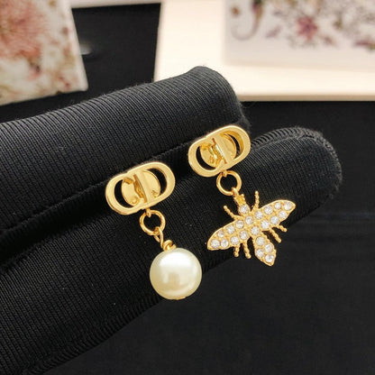 CD Bee Diamond & Pearl Earrings