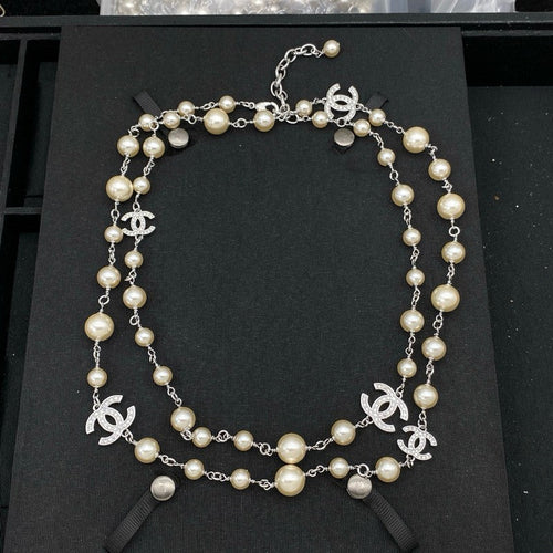 CC Long Pearl & Diamond Gold Necklace