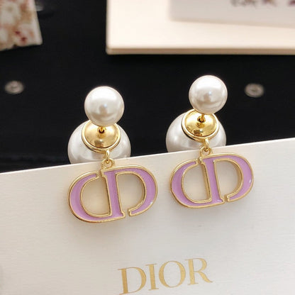 CD Tribales Pink Logo Pearl Earrings