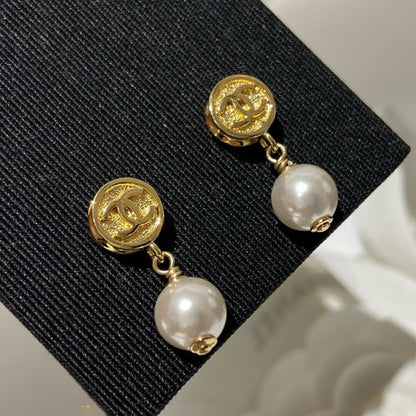 CC 26P Pearl Drop Gold Earrings