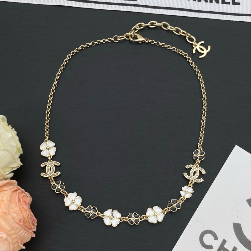 CC Black & White Camellia Necklace
