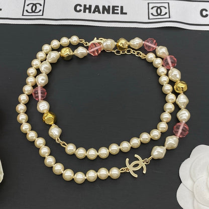 CC Pink & Yellow Bead Pearl Long Necklace