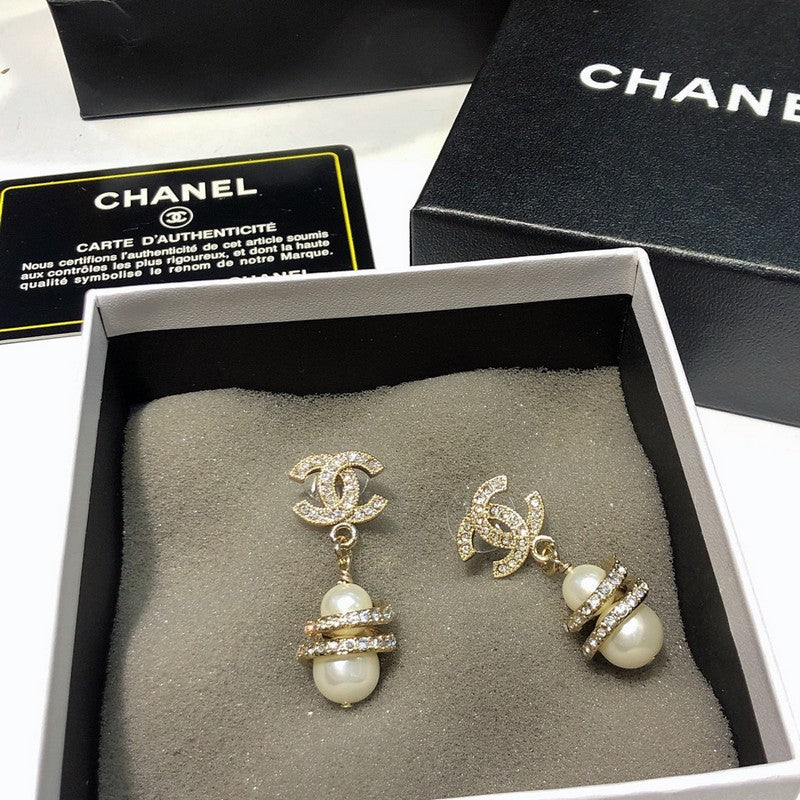 CC Diamond Pearl Ball Earrings